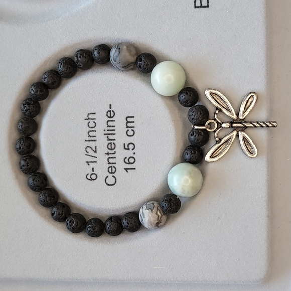 Aventurine & Jasper Stone Handmade Dragonfly Lava Bead Bracelet - Picture 5 of 6